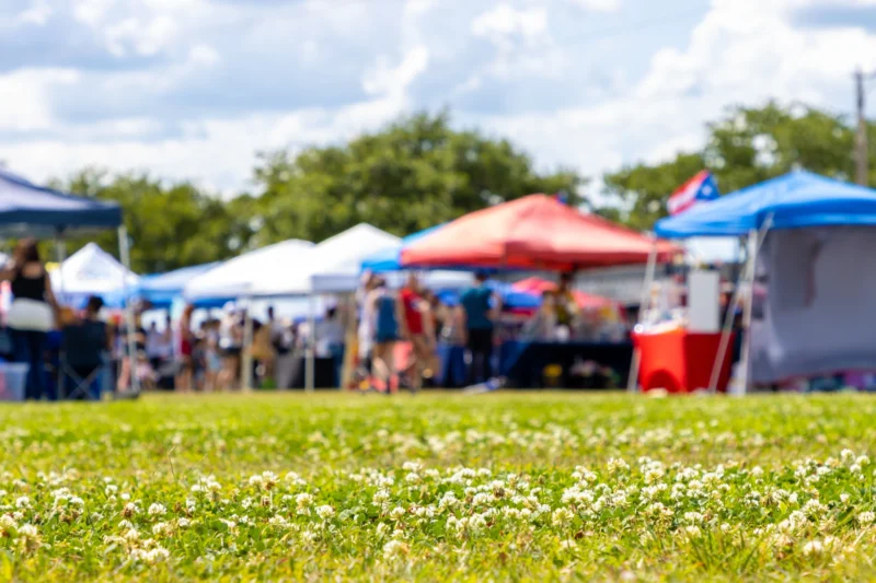 marquees set up for a community fundraising event