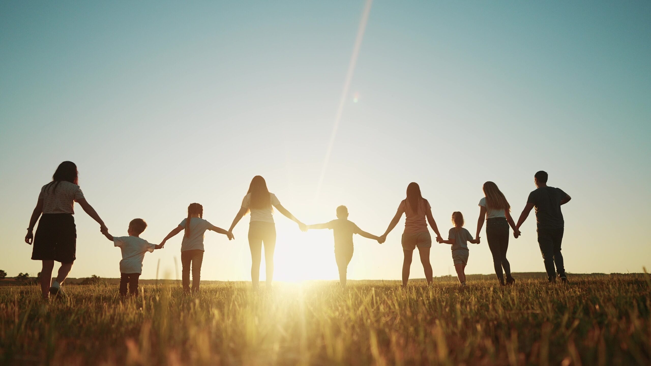 National Families Week: Family all holding hands in a field