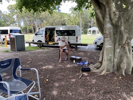 Men's Health Week: A street musician performing at one of our recent Men’s Group outings on the Gold Coast.