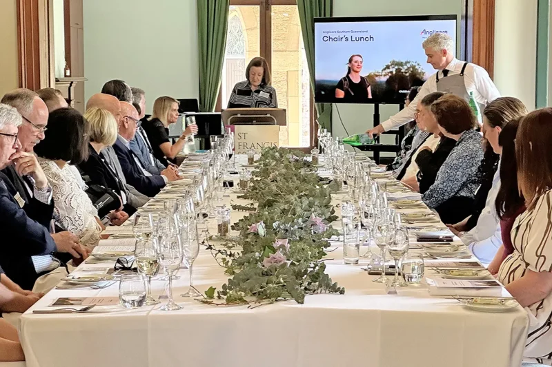 Anglicare Southern Queensland Chair, Tracy Morgan speaking at the inaugural Chair's Lunch, 2025.