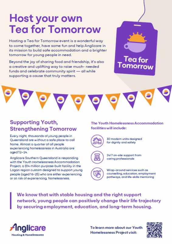 Tea for Tomorrow event info flyer.