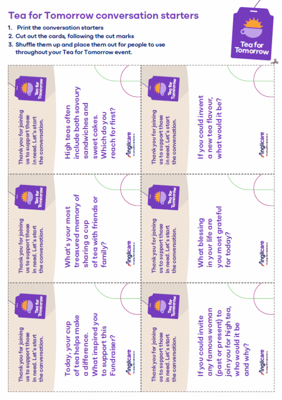 Tea for Tomorrow table talkers