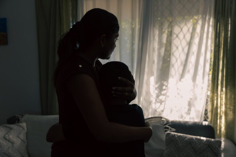 Woman and young child experiencing homelessness