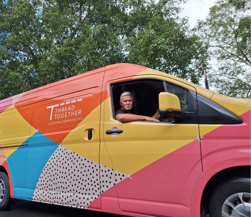 Ron, Thread Together Volunteer, in Thread Together Van